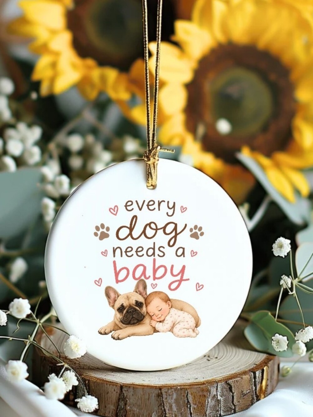 Every Dog Needs a Baby Ornament — White/Pink